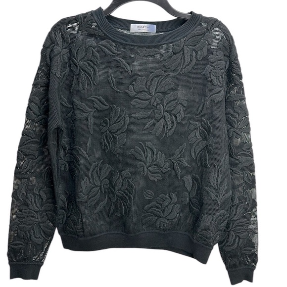 Bailey/44 Black Open Knit Floral Embroidered Top XS Oversized Mesh Goth - Picture 1 of 11